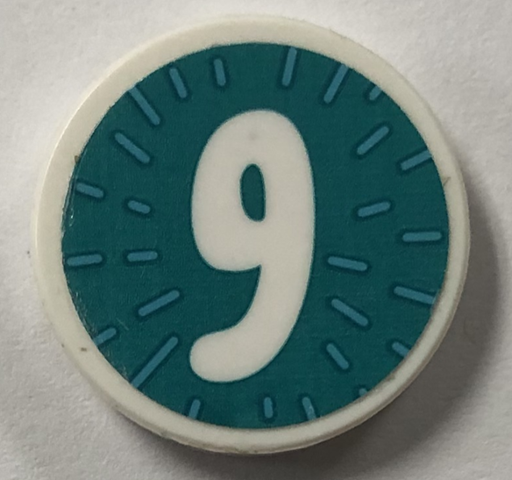 Tile, Round 2 x 2 with Bottom Stud Holder with Number 9 on Dark Turquoise Background Pattern (Sticker) - Set 41926
