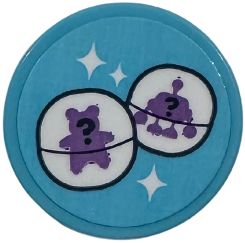 Tile, Round 2 x 2 with Bottom Stud Holder with White Surprise Prize Balls, Medium Lavender Teddy, Alien and Question Marks Pattern (Sticker) - Set 42674