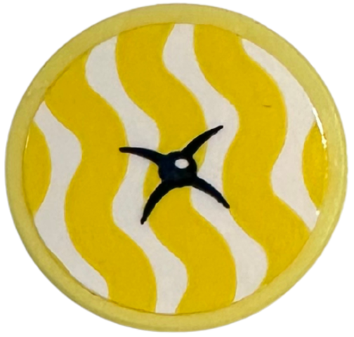 Tile, Round 2 x 2 with Bottom Stud Holder with Cushion with Yellow Wavy Lines and Dark Blue Button Pattern (Sticker) - Set 42674