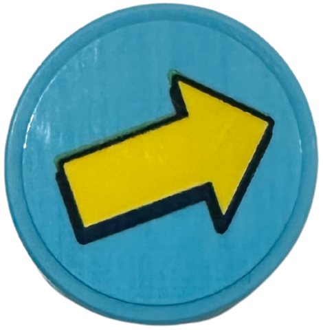 Tile, Round 2 x 2 with Bottom Stud Holder with Yellow Arrow with Dark Blue Outline Pattern (Sticker) - Set 42674