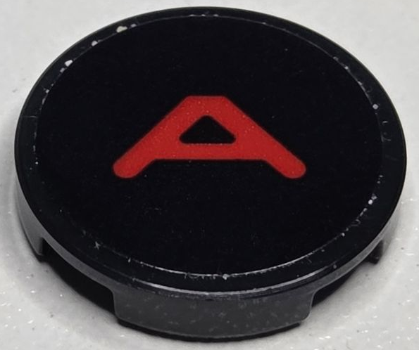 Tile, Round 2 x 2 with Bottom Stud Holder with Red Capital Letter A Pattern (Sticker) - Set 40769