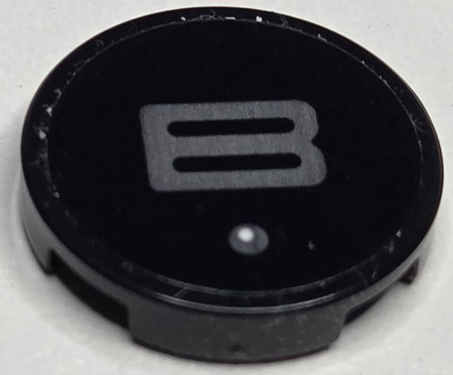 Tile, Round 2 x 2 with Bottom Stud Holder with Dark Bluish Gray Capital Letter B and Dot with White Highlight Pattern (Sticker) - Set 40769