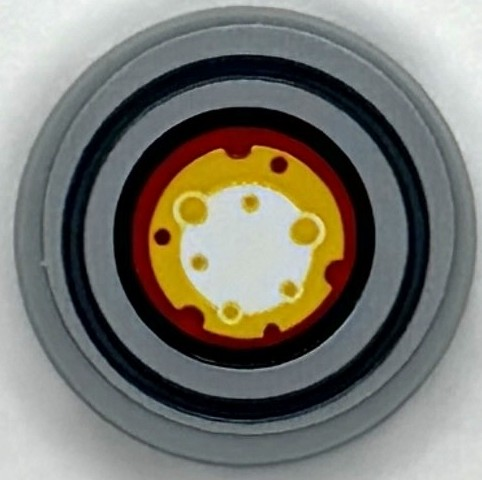 Tile, Round 2 x 2 with Bottom Stud Holder with Red, White and Yellow Light in Black Concentric Circles Pattern (Sticker) - Set 76294