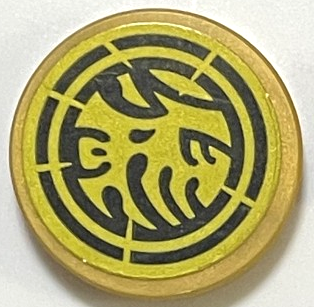 Tile, Round 2 x 2 with Bottom Stud Holder with Black Broken Concentric Circles and Stylized Dragon Head Pattern (Sticker) – Set 71818