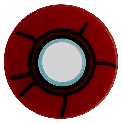 Tile, Round 2 x 2 with Bottom Stud Holder with White Repulsor Disc with Metallic Light Blue Ring, Black Radial Energy Lines Pattern