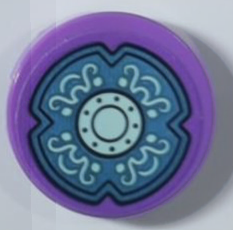 Tile, Round 2 x 2 with Bottom Stud Holder with Light Aqua and Metallic Light Blue Shield Pattern (Sticker) - Set 43215