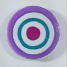 Tile, Round 2 x 2 with Bottom Stud Holder with Dark Turquoise and White Circles and Magenta Dot Archery Target Pattern (Sticker) - Set 43215