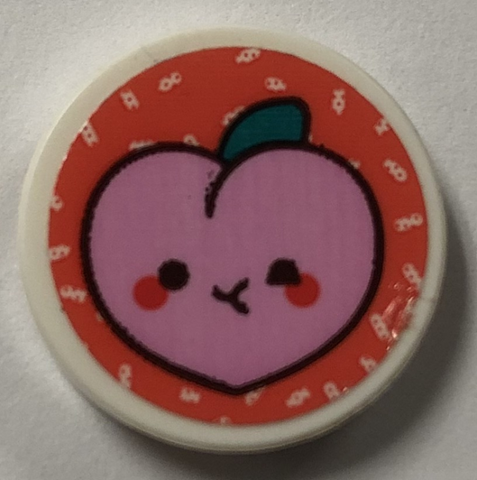 Tile, Round 2 x 2 with Bottom Stud Holder with Bright Pink Peach with Face on Coral Background Pattern (Sticker) - Set 41926