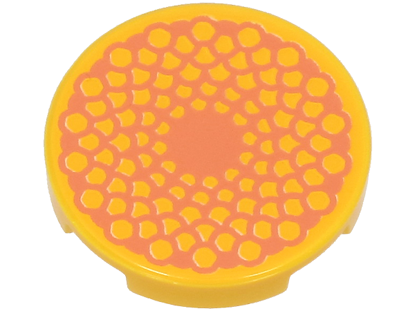 Tile, Round 2 x 2 with Bottom Stud Holder with Nougat Common Daisy Disc Florets (Flowers) Pattern