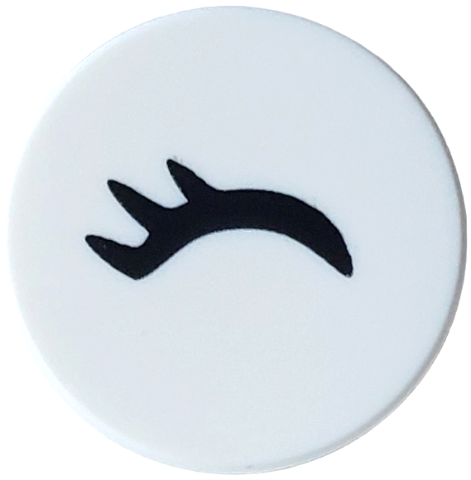 Tile, Round 2 x 2 with Bottom Stud Holder with Black Closed Eye with Eyelash Pattern Model Right Side