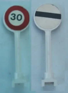 Road Sign Round with Black '30' and Red Circle on Front, Black Bar Pattern on Back (Stickers) - Set 1589-1