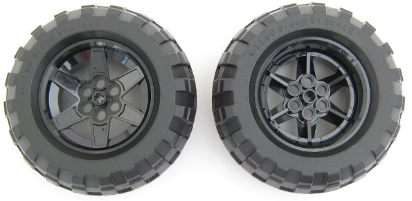 Wheel 56mm D. x 34mm Technic Racing Medium, 6 Pin Holes with Black Tire 94.8 x 44 R Balloon (15038 / 54120)