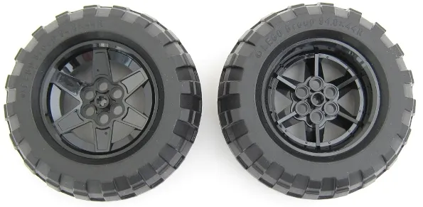 Wheel 56mm D. x 34mm Technic Racing Medium, 6 Pin Holes with Black Tire 94.8 x 44 R Balloon (15038 / 54120)