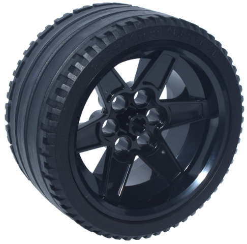 Wheel 56mm D. x 34mm Technic Racing Medium, 6 Pin Holes with Black Tire 68.8 x 36 ZR (15038 / 44771)