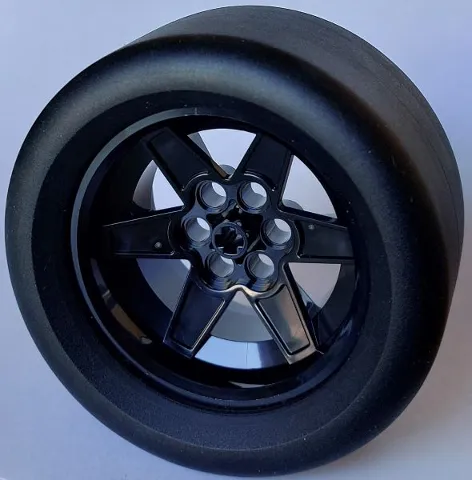 Wheel 56mm D. x 34mm Technic Racing Medium, 6 Pin Holes with Black Tire 81.6mm D. x 44mm Smooth (15038 / 4410)