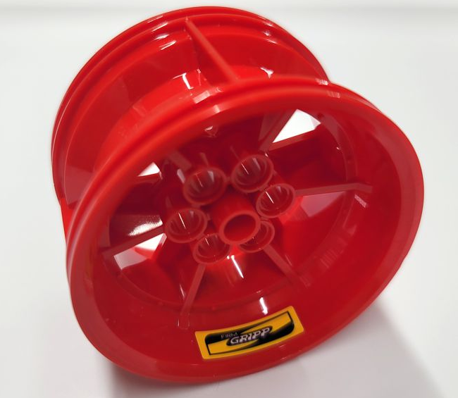 Wheel 56mm D. x 34mm Technic Racing Medium, 6 Pin Holes with Yellow 'FIRM GRIPP' Pattern (Sticker) - Set 42077