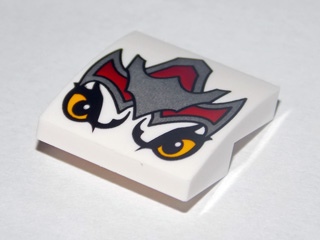 Slope, Curved 2 x 2 x 2/3 with Dark Red and Silver Armor, Bright Light Orange Eyes (Wolf Legend Beast) Pattern