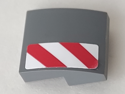 Slope, Curved 2 x 2 x 2/3 with Red and White Danger Stripes Pattern Model Left Side (Sticker) - Set 60073