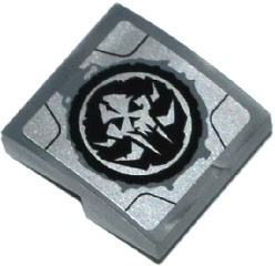 Slope, Curved 2 x 2 x 2/3 with Alien Skull in Black Circle and Dark Bluish Gray Worn Pattern (Sticker) - Set 70223