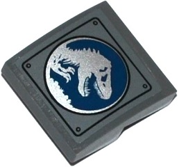 Slope, Curved 2 x 2 x 2/3 with Dark Blue and Silver Jurassic World Logo on Panel with Rivets Pattern (Sticker) - Set 75918