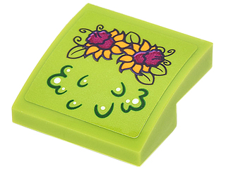 Slope, Curved 2 x 2 x 2/3 with Magenta and Bright Light Orange Flowers and Lime Leaves Pattern (Sticker) - Set 41175