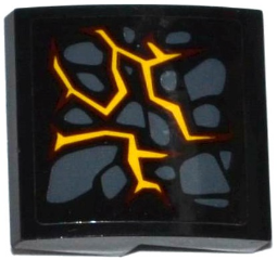 Slope, Curved 2 x 2 x 2/3 with Dark Bluish Gray Stones and Dark Red and Bright Light Orange Cracks Pattern Model Left Side (Sticker) - Set 70316