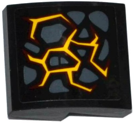 Slope, Curved 2 x 2 x 2/3 with Dark Bluish Gray Stones and Dark Red and Bright Light Orange Cracks Pattern Model Right Side (Sticker) - Set 70316