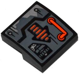 Slope, Curved 2 x 2 x 2/3 with Orange Handle, Orange and Black Arrow and Open Hatch with Sprockets and Chain Pattern (Sticker) - Set 70601