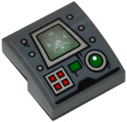 Slope, Curved 2 x 2 x 2/3 with Silver Screen, 4 Red Buttons, Green Button, Green Light and 6 Rivets Pattern (Sticker) - Set 70601