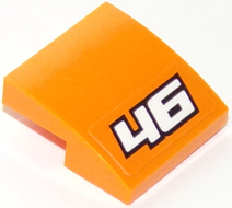 Slope, Curved 2 x 2 x 2/3 with White '46' with Black Outline on Orange Background Pattern (Sticker) - Set 60146