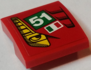 Slope, Curved 2 x 2 x 2/3 with Yellow Eye, '51', Italian Flag and Red Vents Pattern Model Right Side (Sticker) - Set 75908