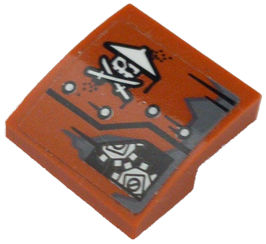 Slope, Curved 2 x 2 x 2/3 with Ninja Skull with Crossed Swords, Rivets and Gears Pattern Model Right Side (Sticker) - Set 70603