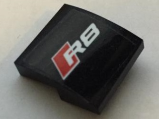 Slope, Curved 2 x 2 x 2/3 with White 'R8' on Black Background Pattern (Sticker) - Set 75873