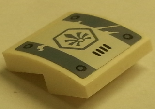 Slope, Curved 2 x 2 x 2/3 with Sand Blue Chima Logo in Hexagon, Rivets and Sand Blue Stripes on White Background Pattern (Sticker) - Set 70133