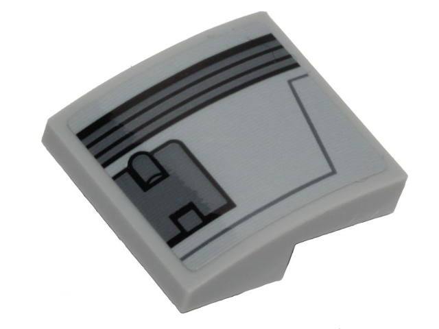 Slope, Curved 2 x 2 x 2/3 with Black Ace TIE Interceptor Dark Bluish Gray Hull Plate Pattern Model Left Side (Sticker) - Set 75242