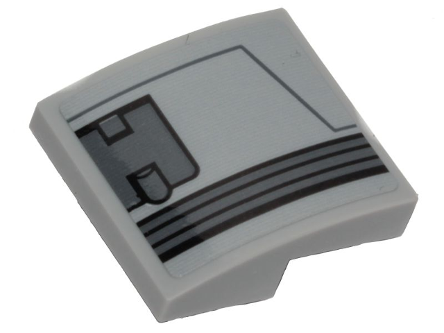 Slope, Curved 2 x 2 x 2/3 with Black Ace TIE Interceptor Dark Bluish Gray Hull Plate Pattern Model Right Side (Sticker) - Set 75242