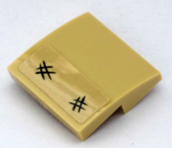 Slope, Curved 2 x 2 x 2/3 with Two Black Hashmarks Pattern (Sticker) - Set 10258