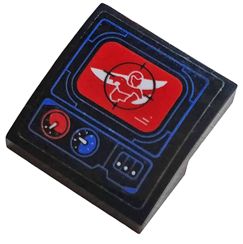 Slope, Curved 2 x 2 x 2/3 with Red HUD Screen and Gauges on Black Background Pattern (Sticker) - Set 76076