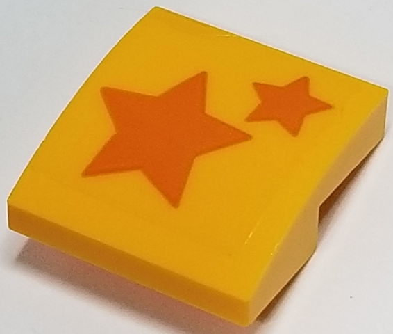 Slope, Curved 2 x 2 x 2/3 with Two Orange Stars on Transparent Background Pattern (Sticker) - Set 40228