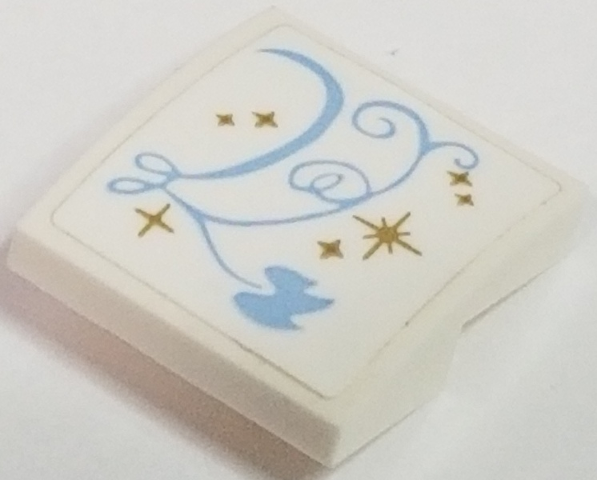 Slope, Curved 2 x 2 x 2/3 with Gold Stars and Medium Blue Vine with Leaf Pattern Side B (Sticker) - Set 41146