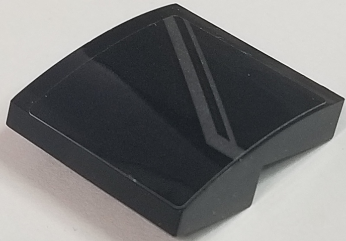 Slope, Curved 2 x 2 x 2/3 with Flat Silver Slanted Lines on Black Background Pattern Model Left Side (Sticker) - Set 76047