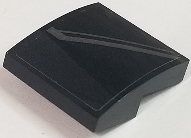 Slope, Curved 2 x 2 x 2/3 with Flat Silver Slanted Lines on Black Background Pattern Model Right Side (Sticker) - Set 76047