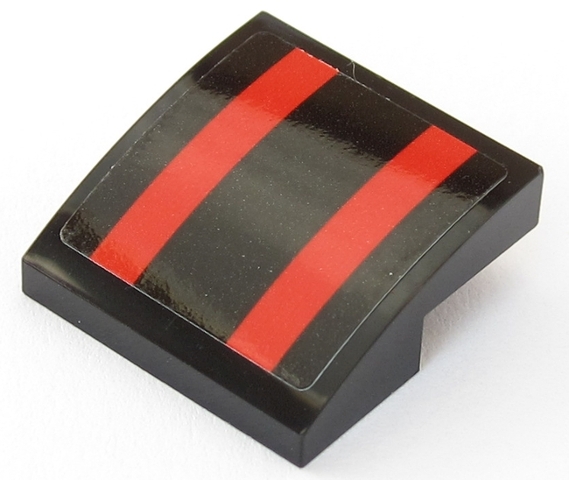 Slope, Curved 2 x 2 x 2/3 with 2 Red Stripes on Black Background Pattern (Sticker) - Set 75955