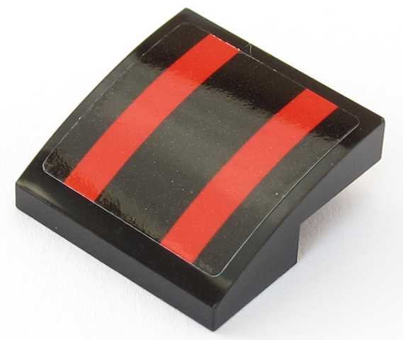 Slope, Curved 2 x 2 x 2/3 with 2 Red Stripes on Black Background Pattern (Sticker) - Set 75955