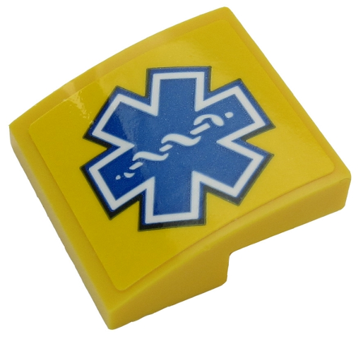 Slope, Curved 2 x 2 x 2/3 with Blue EMT Star of Life on Yellow Background Pattern (Sticker) - Set 60203