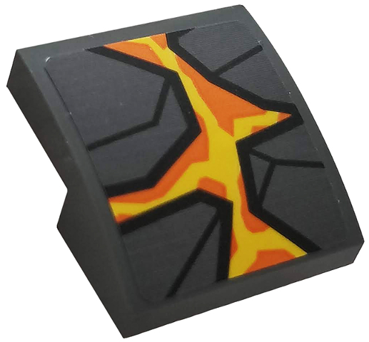 Slope, Curved 2 x 2 x 2/3 with Dark Bluish Gray Rock, Orange and Yellow Lava Pattern (Sticker) - Set 76128