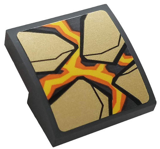 Slope, Curved 2 x 2 x 2/3 with Pearl Gold Rock, Orange and Yellow Lava Pattern (Sticker) - Set 76128