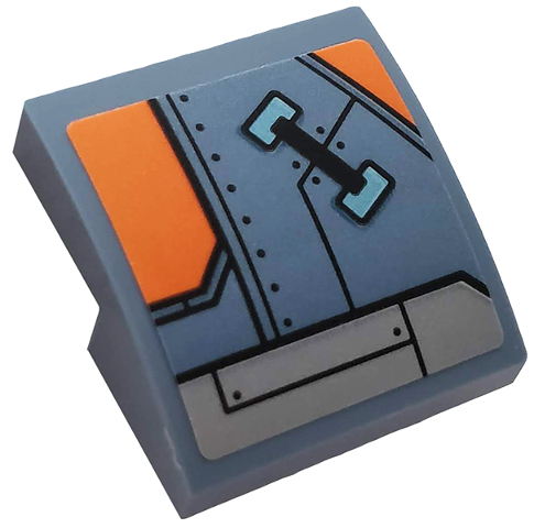 Slope, Curved 2 x 2 x 2/3 with Orange and Light Bluish Gray Hull Plates Pattern Model Left Side (Sticker) - Set 76102