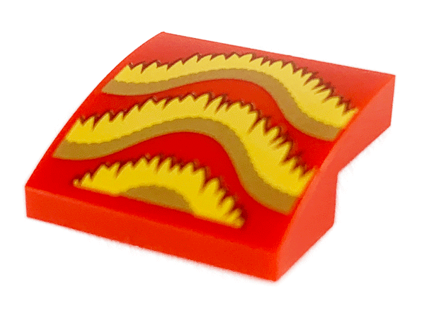 Slope, Curved 2 x 2 x 2/3 with Gold, Bright Light Orange, and Dark Red Fringe Pattern