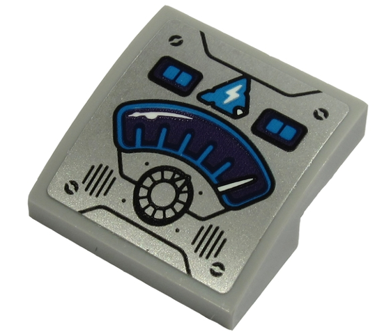 Slope, Curved 2 x 2 x 2/3 with Control Panel with Dark Purple Gauge, White Lightning Bolt on Triangle, Knob and Lights Pattern (Sticker) - Sets 70427 / 70430 / 70431 / 70432